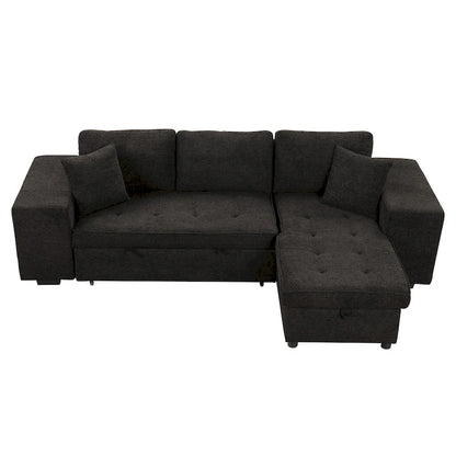 Roomfitters 3-Seater Modern L-Shape Reversible Sectional Couch, Pull-Out Sleeper Sofa with Storage Chaise and Two Stools