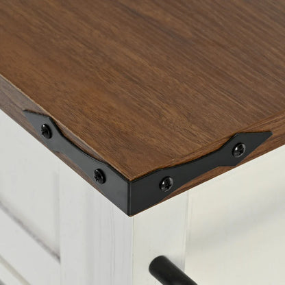 53.7 Farmhouse Kitchen Island With Power Outlet and Sliding Barn Doors, Rustic Storage Island With Drop Leaf and Drawers