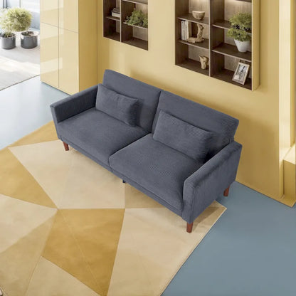 Retro 74 in. Comfy Corduroy Rectangle 2-Seater Loveseat with Solid Wood & 2 Pillows, 4 Color Optional