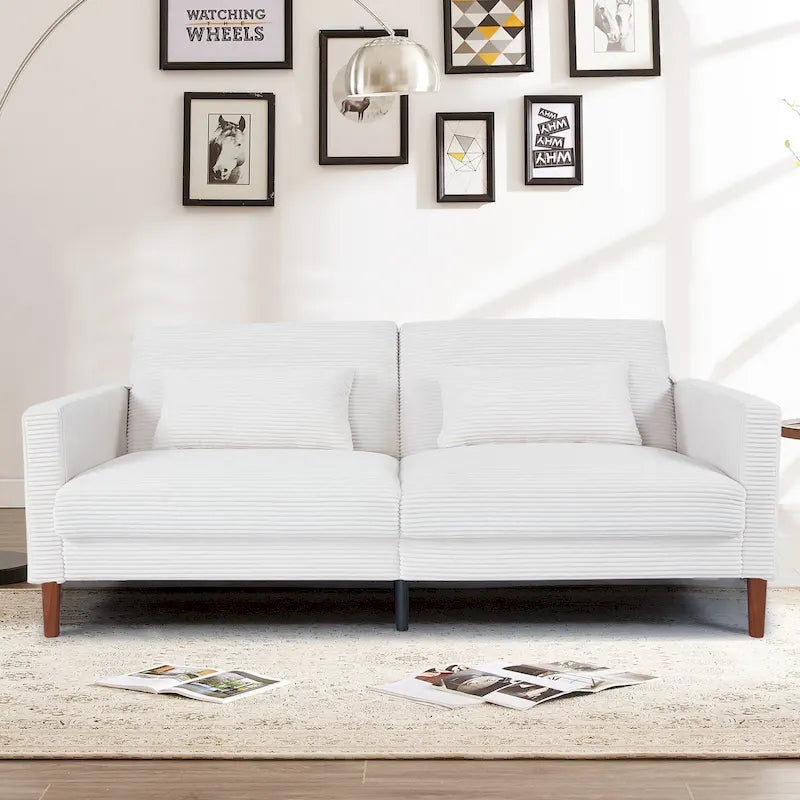 Retro 74 in. Comfy Corduroy Rectangle 2-Seater Loveseat with Solid Wood & 2 Pillows, 4 Color Optional