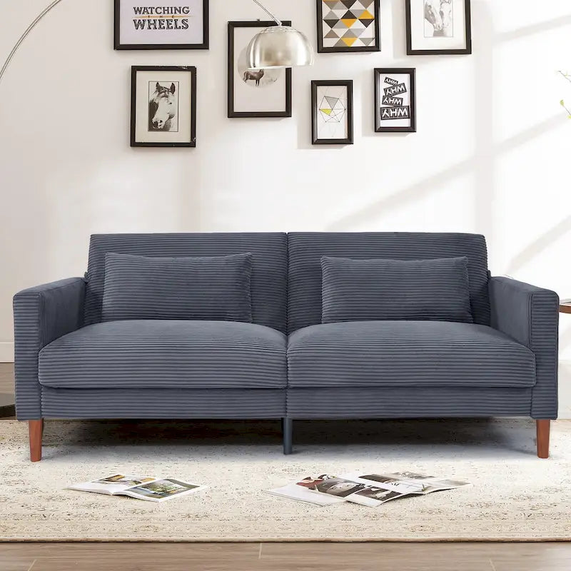 Retro 74 in. Comfy Corduroy Rectangle 2-Seater Loveseat with Solid Wood & 2 Pillows, 4 Color Optional