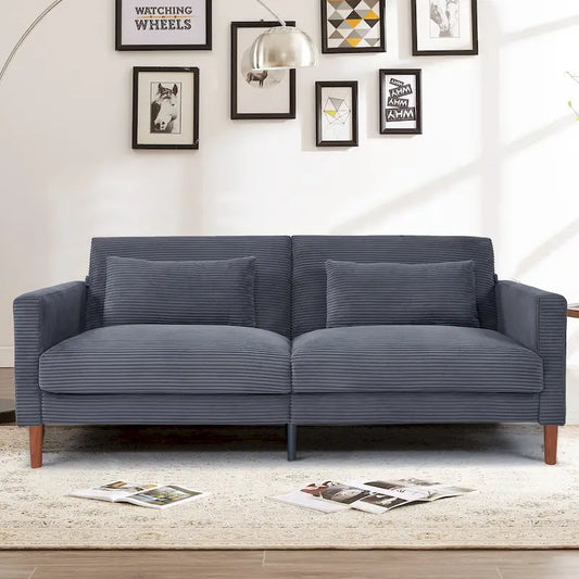 Retro 74 in. Comfy Corduroy Rectangle 2-Seater Loveseat with Solid Wood & 2 Pillows, 4 Color Optional