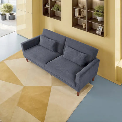 Retro 74 in. Comfy Corduroy Rectangle 2-Seater Loveseat with Solid Wood & 2 Pillows, 4 Color Optional