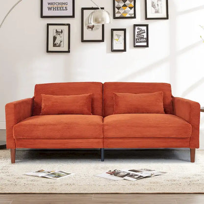 Retro 74 in. Comfy Corduroy Rectangle 2-Seater Loveseat with Solid Wood & 2 Pillows, 4 Color Optional