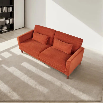 Retro 74 in. Comfy Corduroy Rectangle 2-Seater Loveseat with Solid Wood & 2 Pillows, 4 Color Optional