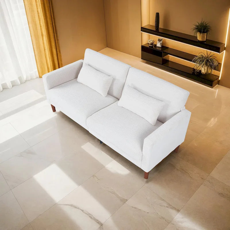 Retro 74 in. Comfy Corduroy Rectangle 2-Seater Loveseat with Solid Wood & 2 Pillows, 4 Color Optional