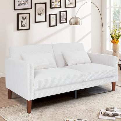 Retro 74 in. Comfy Corduroy Rectangle 2-Seater Loveseat with Solid Wood & 2 Pillows, 4 Color Optional