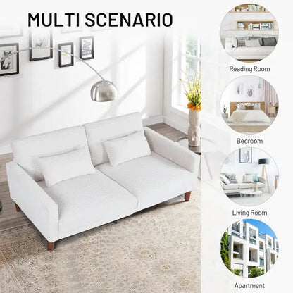 Retro 74 in. Comfy Corduroy Rectangle 2-Seater Loveseat with Solid Wood & 2 Pillows, 4 Color Optional