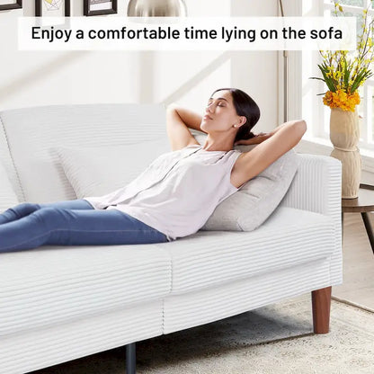 Retro 74 in. Comfy Corduroy Rectangle 2-Seater Loveseat with Solid Wood & 2 Pillows, 4 Color Optional