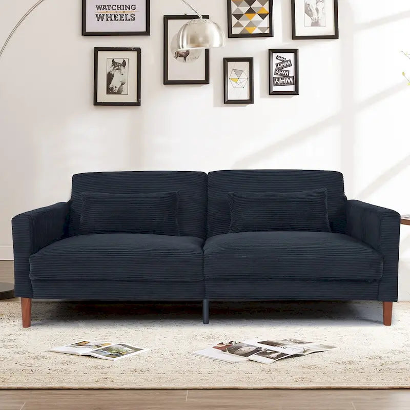 Retro 74 in. Comfy Corduroy Rectangle 2-Seater Loveseat with Solid Wood & 2 Pillows, 4 Color Optional