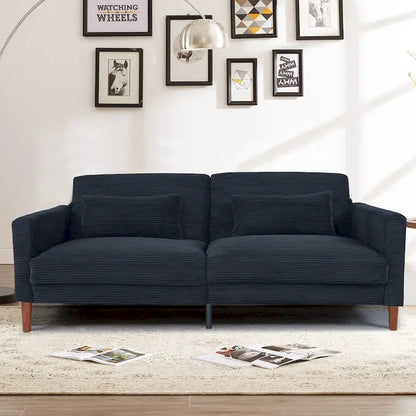 Retro 74 in. Comfy Corduroy Rectangle 2-Seater Loveseat with Solid Wood & 2 Pillows, 4 Color Optional