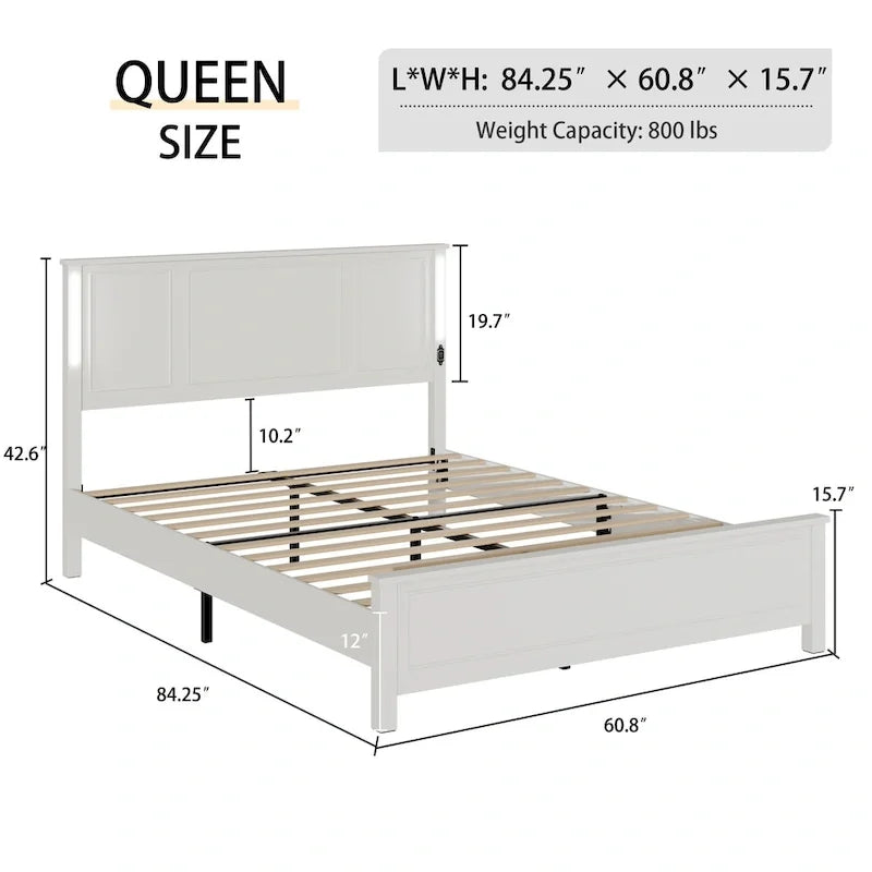 Queen Size Platform Bed with Wood Headboard and Charger
