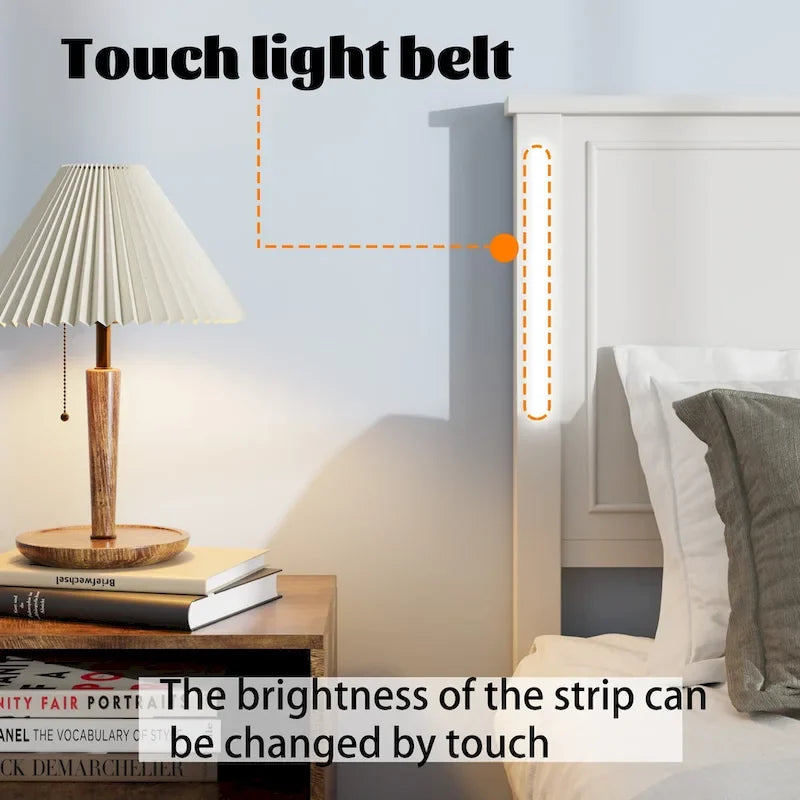 Queen Size Platform Bed with Wood Headboard and Charger