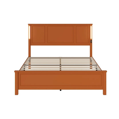 Queen Size Platform Bed with Wood Headboard and Charger