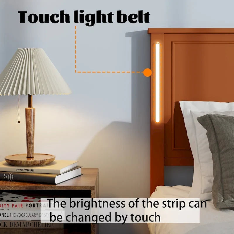 Queen Size Platform Bed with Wood Headboard and Charger