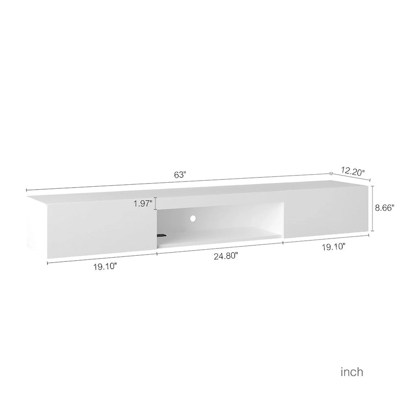 White 63 Floating TV Stand with Storage, LED Lights & Power Outlet for TVs Up to 60