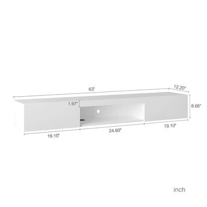 White 63 Floating TV Stand with Storage, LED Lights & Power Outlet for TVs Up to 60