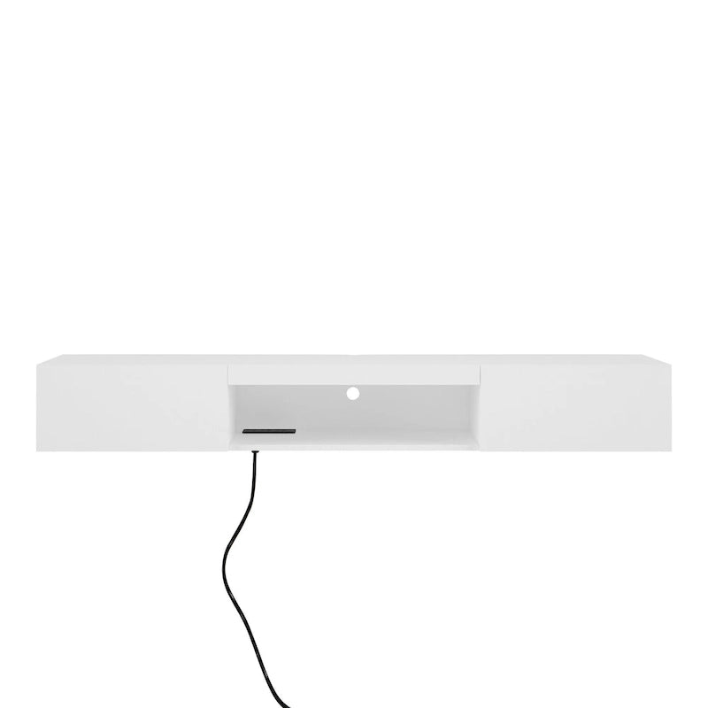 White 63 Floating TV Stand with Storage, LED Lights & Power Outlet for TVs Up to 60