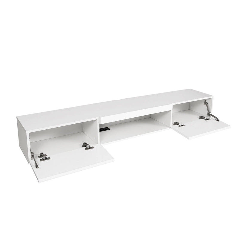 White 63 Floating TV Stand with Storage, LED Lights & Power Outlet for TVs Up to 60