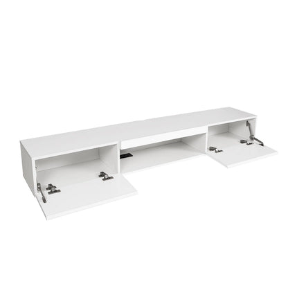 White 63 Floating TV Stand with Storage, LED Lights & Power Outlet for TVs Up to 60