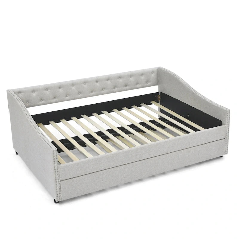 Upholstered Daybed Frame with Trundle & Tufted Backrest