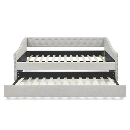 Upholstered Daybed Frame with Trundle & Tufted Backrest