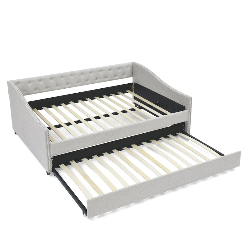 Upholstered Daybed Frame with Trundle & Tufted Backrest