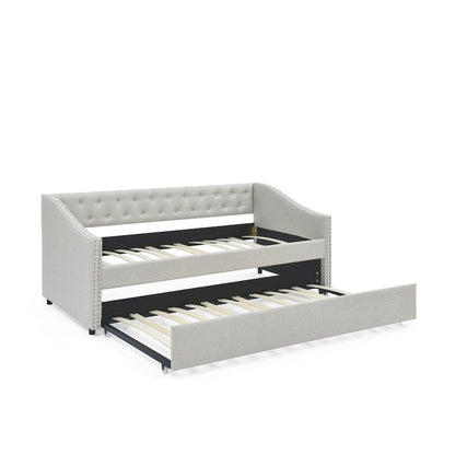 Upholstered Daybed Frame with Trundle & Tufted Backrest