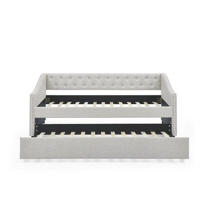 Upholstered Daybed Frame with Trundle & Tufted Backrest