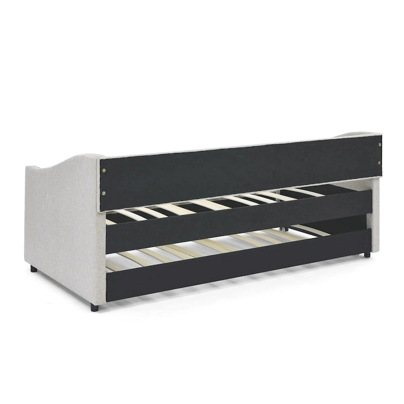 Upholstered Daybed Frame with Trundle & Tufted Backrest