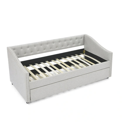 Upholstered Daybed Frame with Trundle & Tufted Backrest