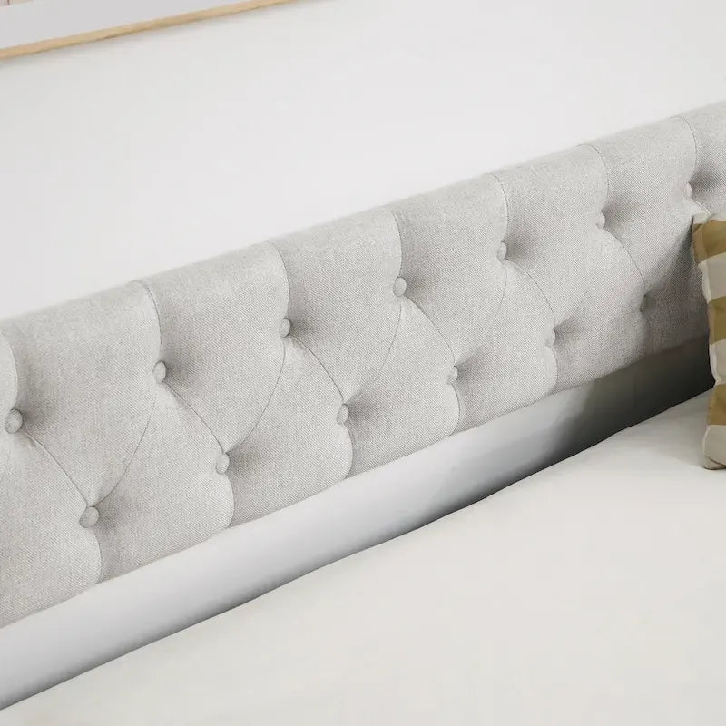 Upholstered Daybed Frame with Trundle & Tufted Backrest