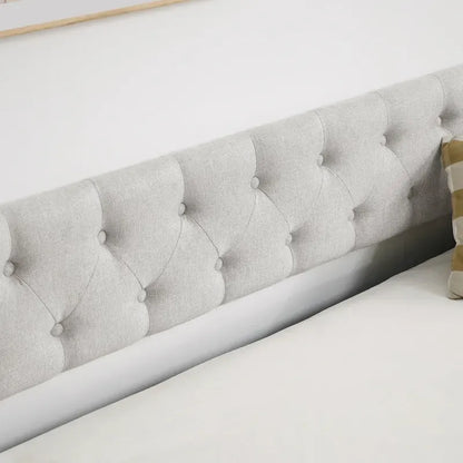 Upholstered Daybed Frame with Trundle & Tufted Backrest