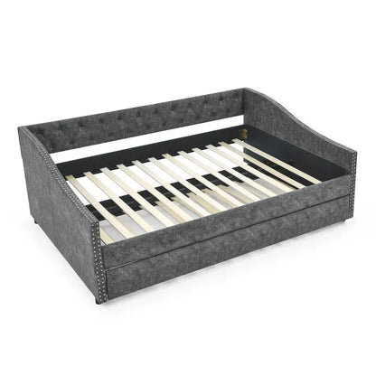 Upholstered Daybed Frame with Trundle & Tufted Backrest