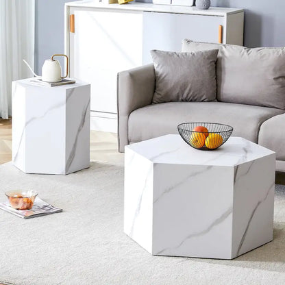Modern 2-piece Hexagonal Coffee Table Set with MDF Frame for Living Room