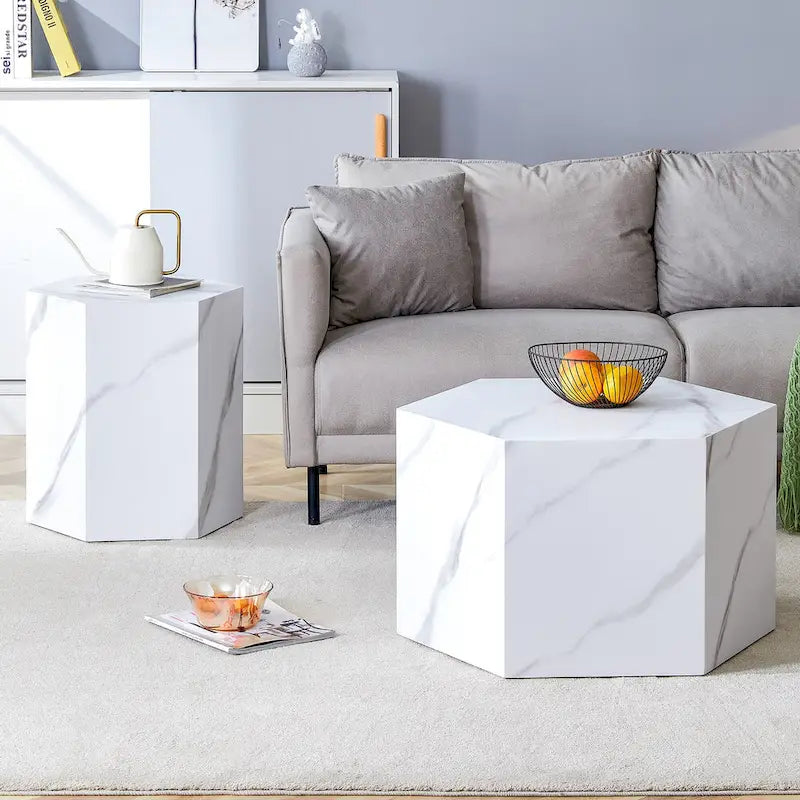 Modern 2-piece Hexagonal Coffee Table Set with MDF Frame for Living Room