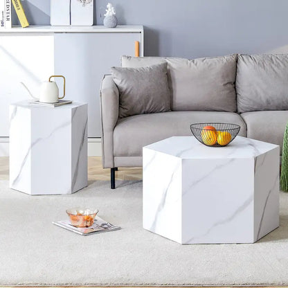 Modern 2-piece Hexagonal Coffee Table Set with MDF Frame for Living Room
