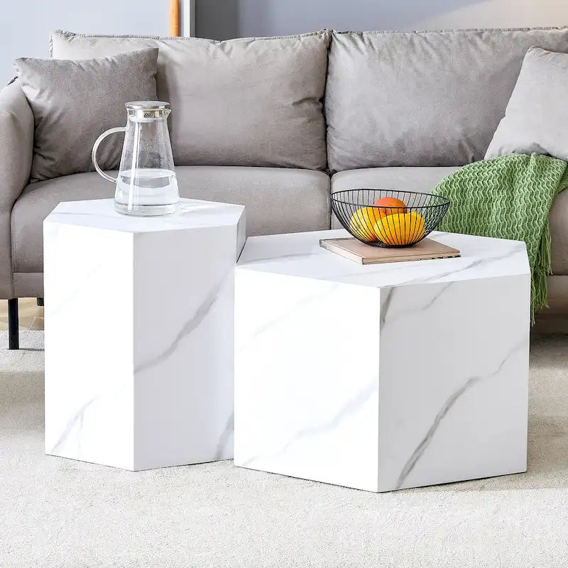 Modern 2-piece Hexagonal Coffee Table Set with MDF Frame for Living Room