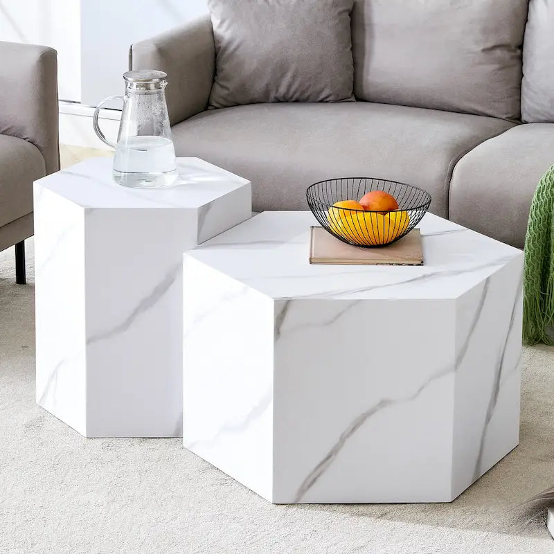 Modern 2-piece Hexagonal Coffee Table Set with MDF Frame for Living Room