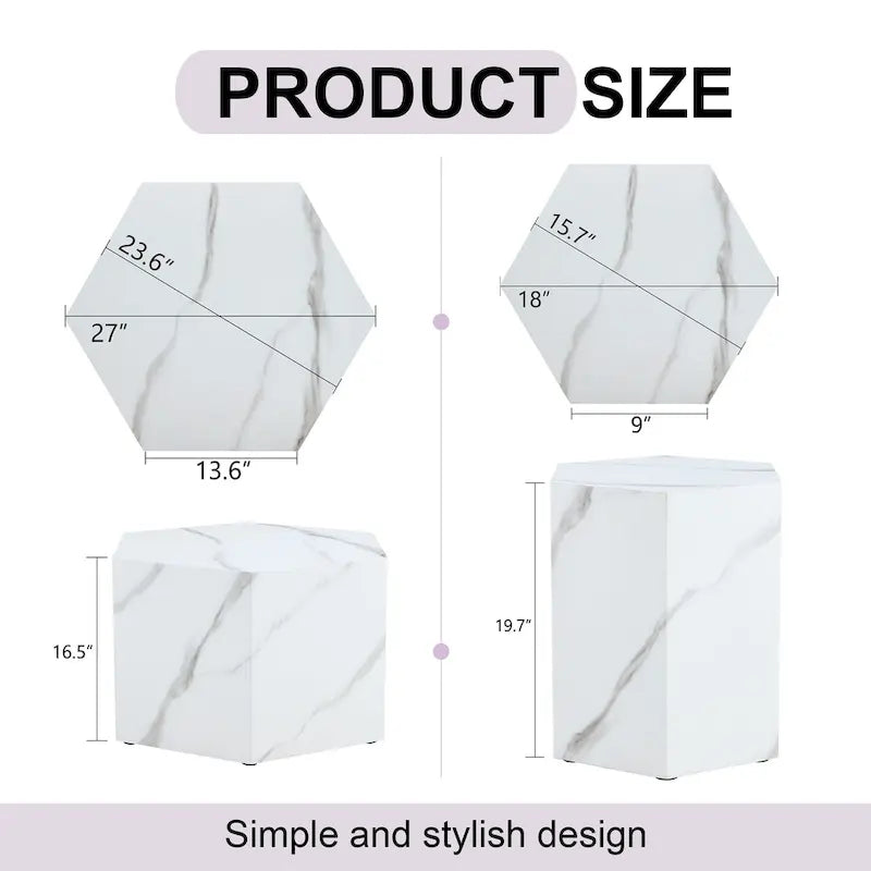 Modern 2-piece Hexagonal Coffee Table Set with MDF Frame for Living Room