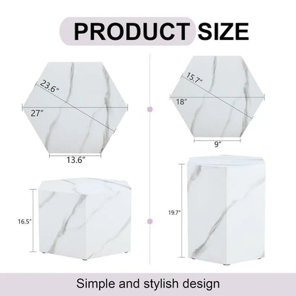 Modern 2-piece Hexagonal Coffee Table Set with MDF Frame for Living Room