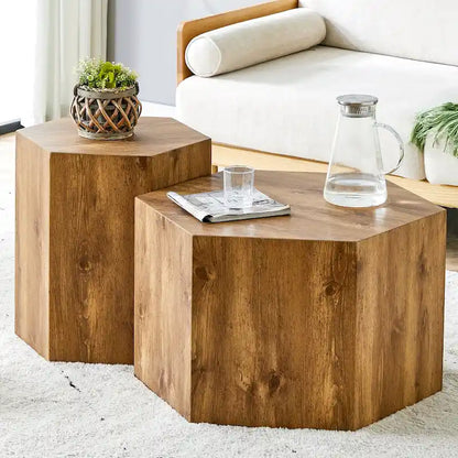 Modern 2-piece Hexagonal Coffee Table Set with MDF Frame for Living Room
