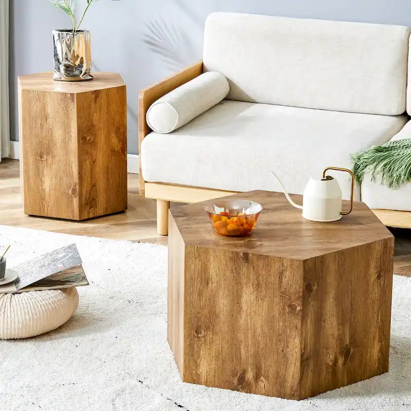 Modern 2-piece Hexagonal Coffee Table Set with MDF Frame for Living Room