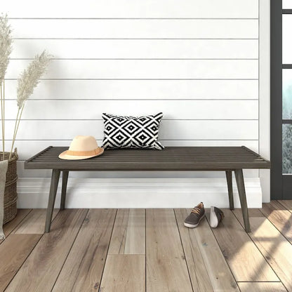 Plank and Beam Mid Century Double Wood Entryway Bench - 56.3 L x 16.5 W x 17.5 H