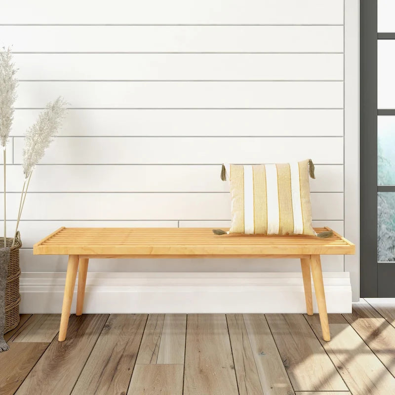 Plank and Beam Mid Century Double Wood Entryway Bench - 56.3 L x 16.5 W x 17.5 H
