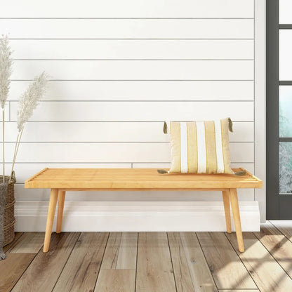 Plank and Beam Mid Century Double Wood Entryway Bench - 56.3 L x 16.5 W x 17.5 H