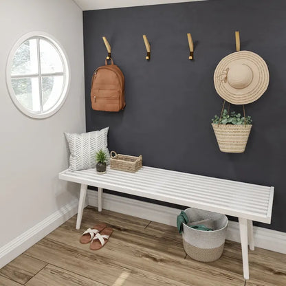 Plank and Beam Mid Century Double Wood Entryway Bench - 56.3 L x 16.5 W x 17.5 H