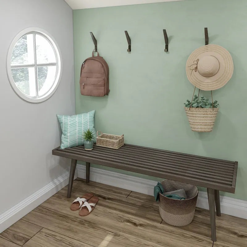 Plank and Beam Mid Century Double Wood Entryway Bench - 56.3 L x 16.5 W x 17.5 H