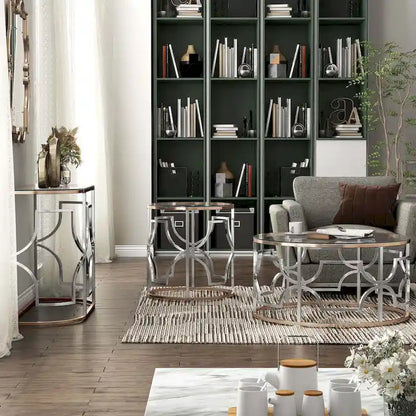 Ders Glam Chrome and Gold Plating Tempered Glass Top 3-Piece Coffee Table Set by Furniture of America