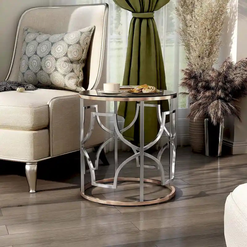 Ders Glam Chrome and Gold Plating Tempered Glass Top 3-Piece Coffee Table Set by Furniture of America